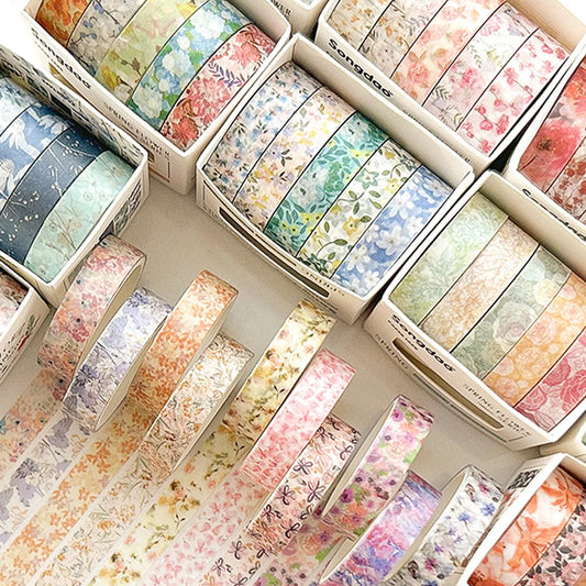 5 Rolls of Flower Washi Tape, Decorative tape for craft projects