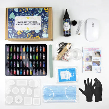 UV Resin Jewelry Making Kit - Crystal Clear Resin with Light and Molds