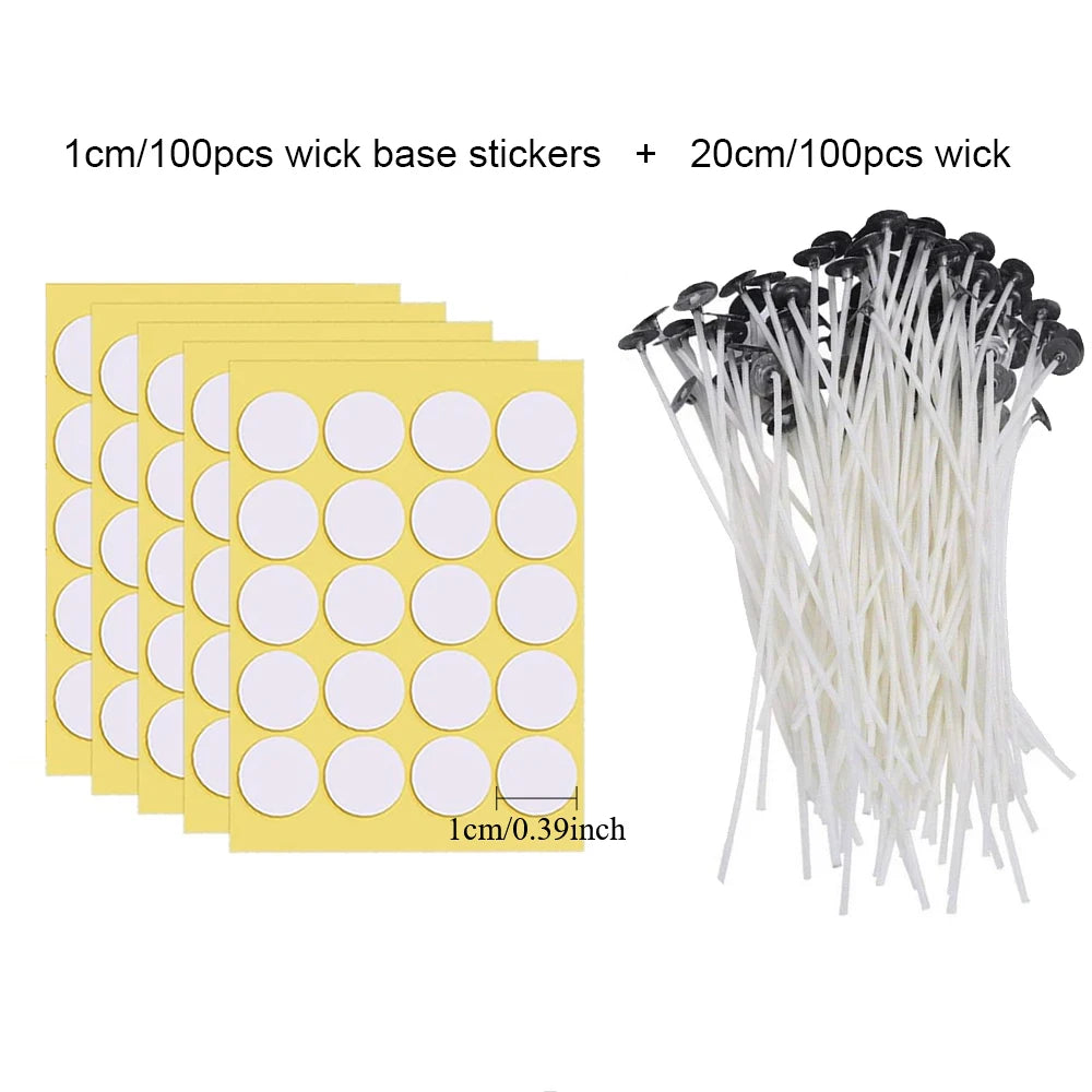 Candle Wicks Sets, Pre-Waxed Cotton Core Wicks with Base Stickers - Handmade Candle Making Tools