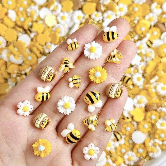 Cartoon Bee, Honey Can and Daisy Resin Charms
