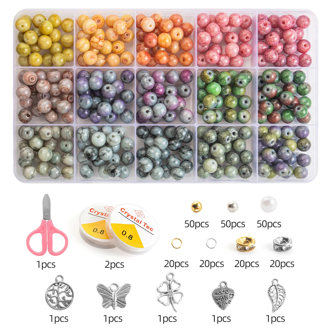 28 Colors - 8mm Round Crystal Beads with 1mm holes - Variety of Colors and Kits
