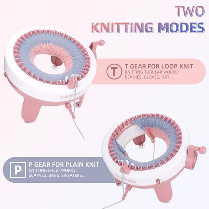 40 Needles Knitting Machine Kit - 3 Yarn & Tools, Flat & Circular Knitting
