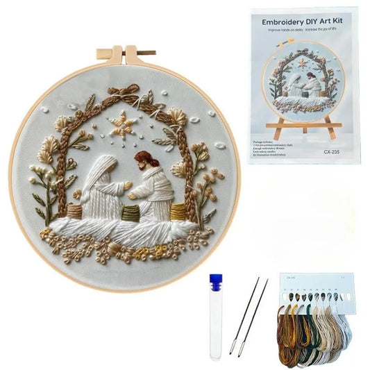 Nativity Scene with a brown frame with flowers 