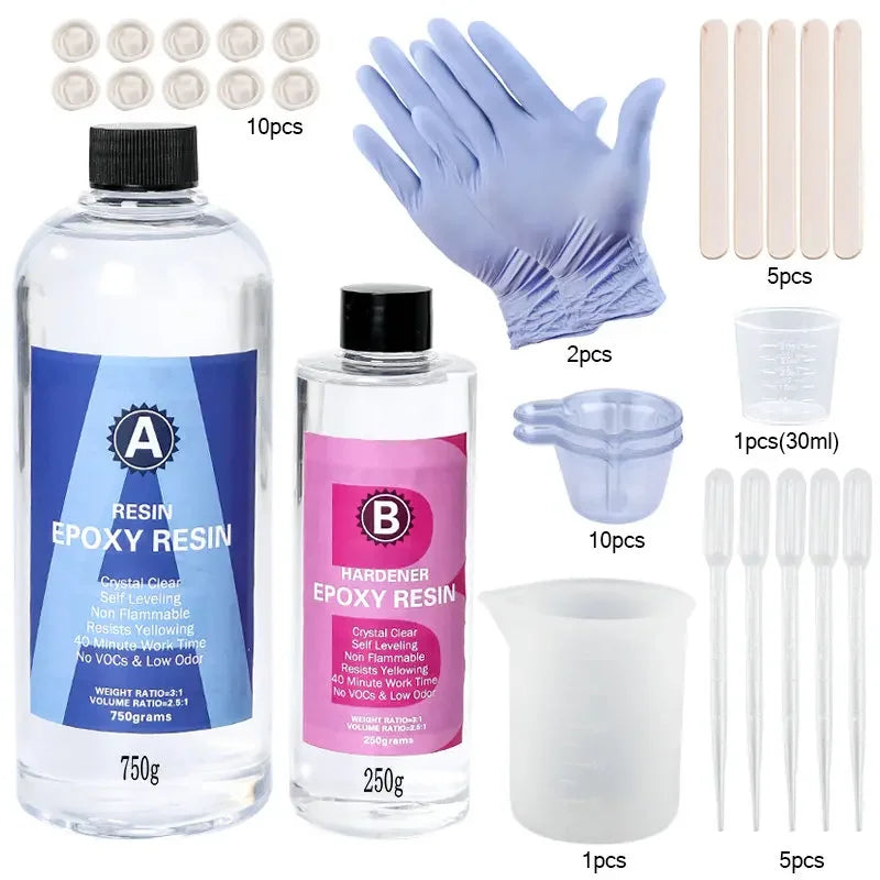 Epoxy Resin Kit - Crystal Clear Easy Mixing Includes: Sticks, Graduated Cups and Gloves