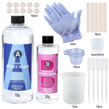 Epoxy Resin Kit - Crystal Clear Easy Mixing Includes: Sticks, Graduated Cups and Gloves
