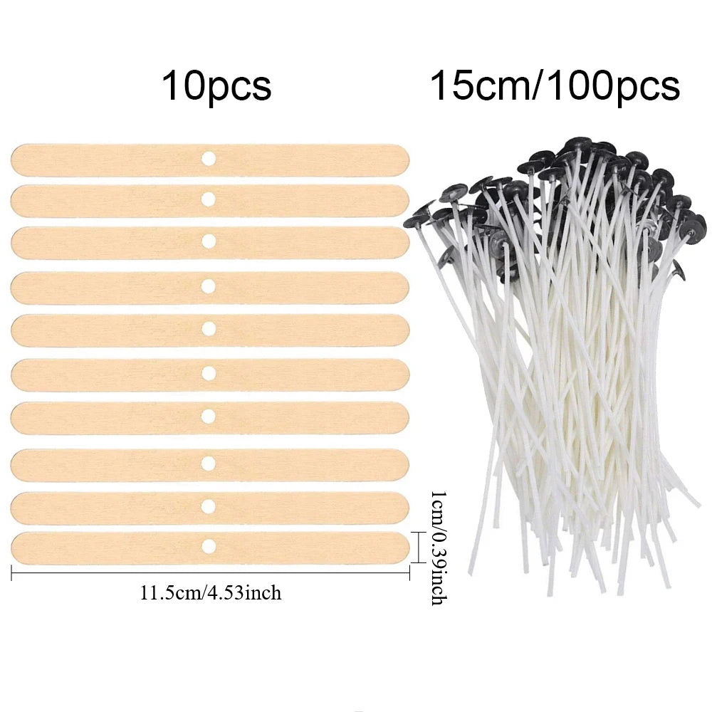 Candle Wicks Sets, Pre-Waxed Cotton Core Wicks with Base Stickers - Handmade Candle Making Tools