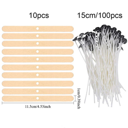 Candle Wicks Sets, Pre-Waxed Cotton Core Wicks with Base Stickers - Handmade Candle Making Tools