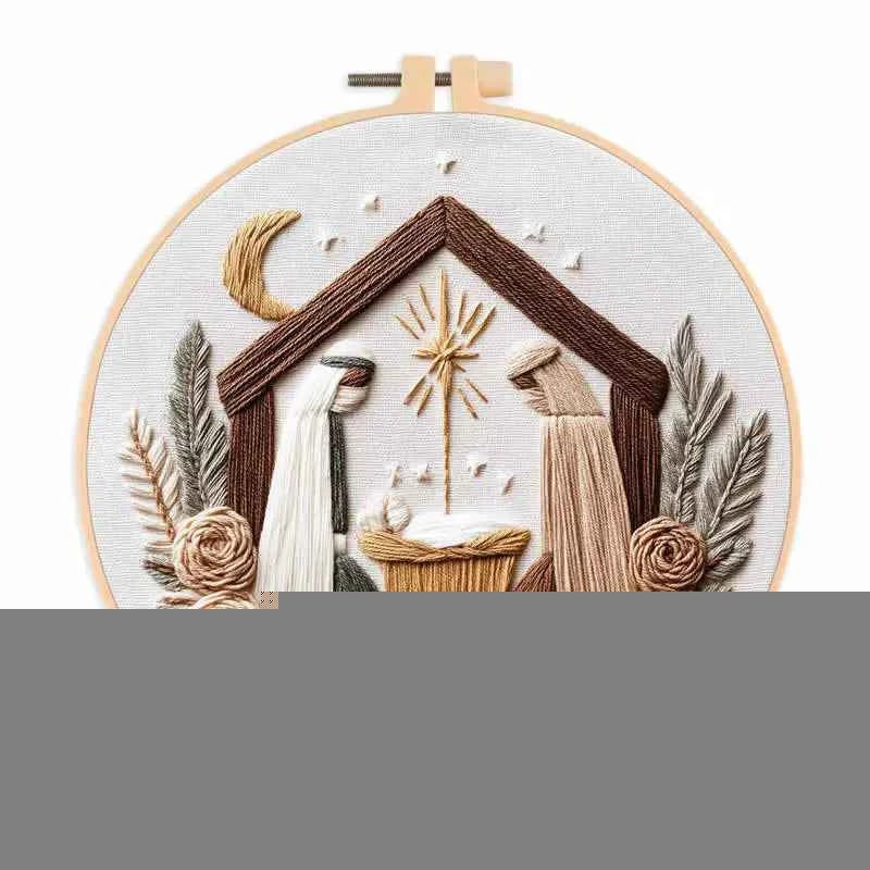 Nativity Embroidery Kit – Stamped Cotton Pattern with 20cm Hoop, 7 Designs