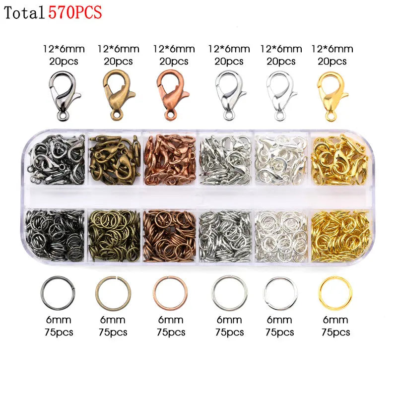 Various Jewelry Finding Kits for Making Earrings. Bracelets, Necklaces: Lobster Clasps, Open Jump Rings, Tools. Jewelry Making Supplies