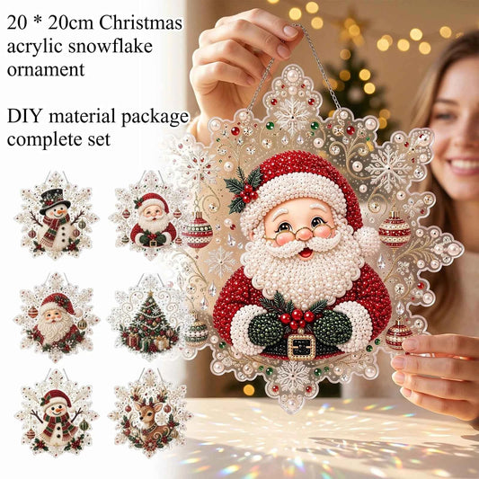 Christmas Pearl Diamond Painting Suncatcher Kit – 20cm Snowflake with Metal Chain, 4 Designs