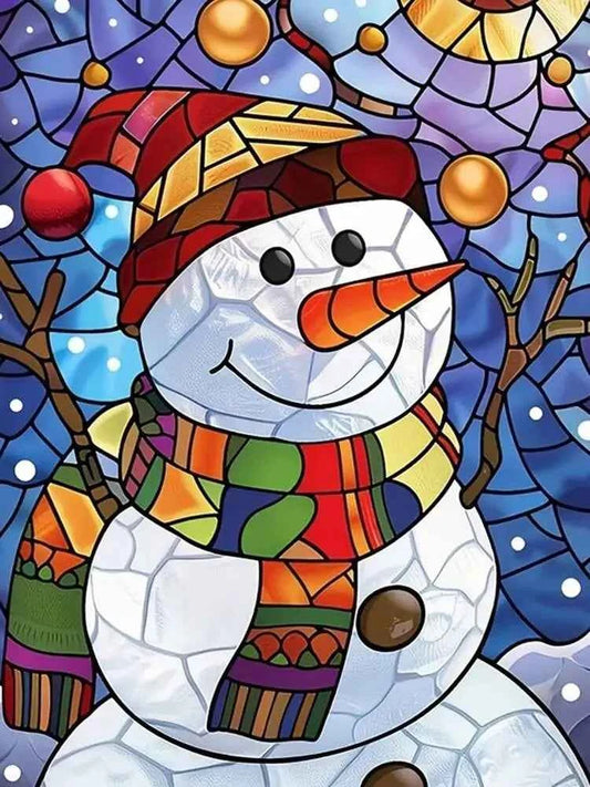 Stained Glass Snowman Paint by Numbers Kit for Adults – Colorful Christmas Canvas, 3 Sizes
