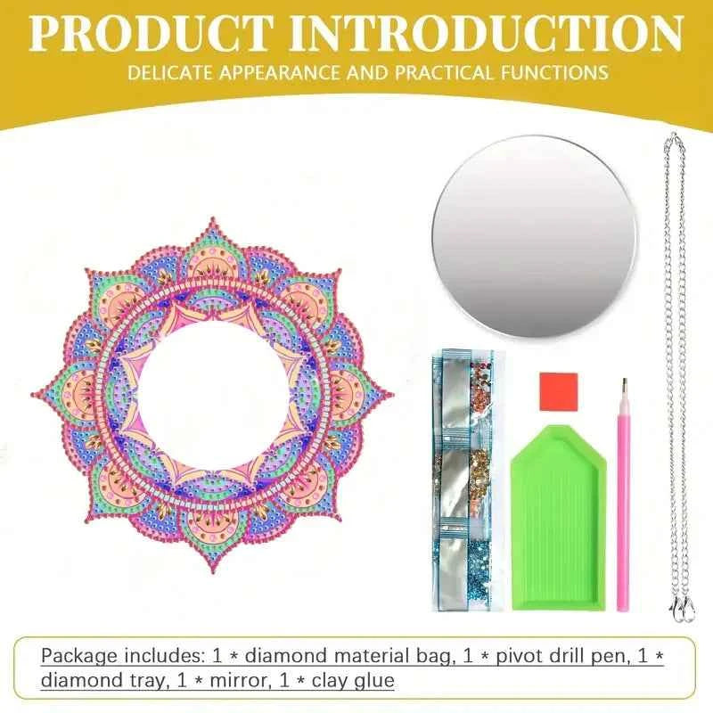DIY Wooden Mandala Diamond Art Mirror, 19 x 19 cm