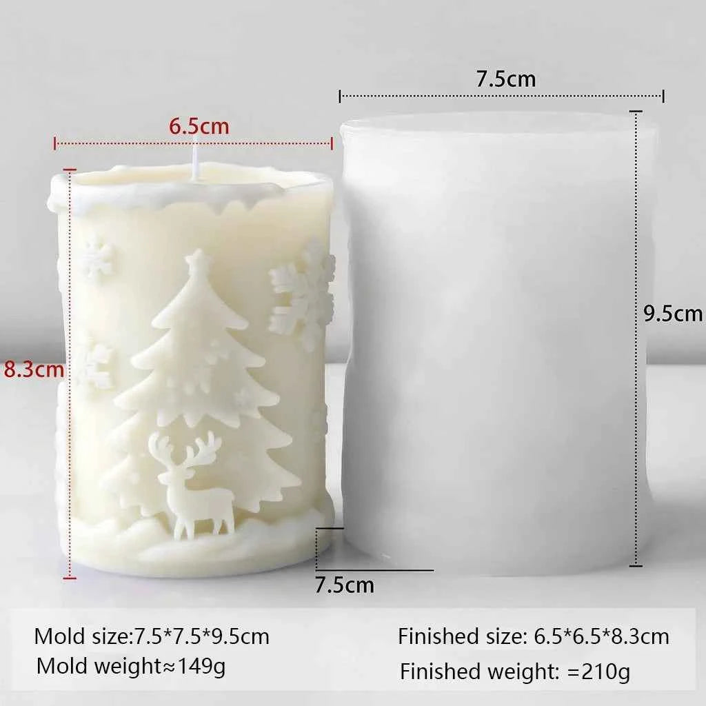 3D Christmas Silicone Candle Mold – Cylinder Pillar Mold for Wax, Resin, Soap and Plaster
