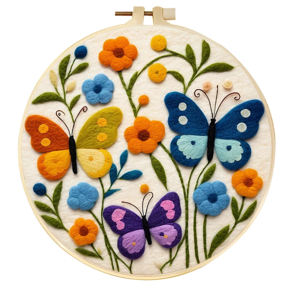 Butterfly Wool Felting Kits with 20x20cm Embroidery Hoop Frame