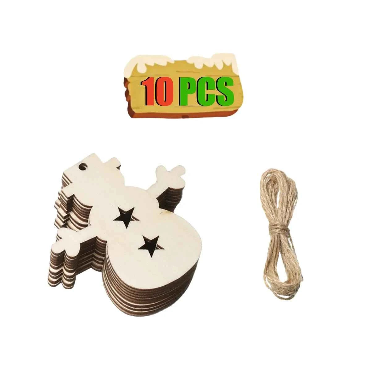 Blank Wooden Christmas Ornaments with Hanging Cord – 10-Piece Pack, 7 Shapes to Paint