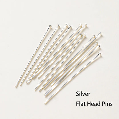100pcs 16-50mm Flat Head, Ball and Eye Head Pins - Silver, Rhodium, Platinum and Gold - Jewelry Making Findings