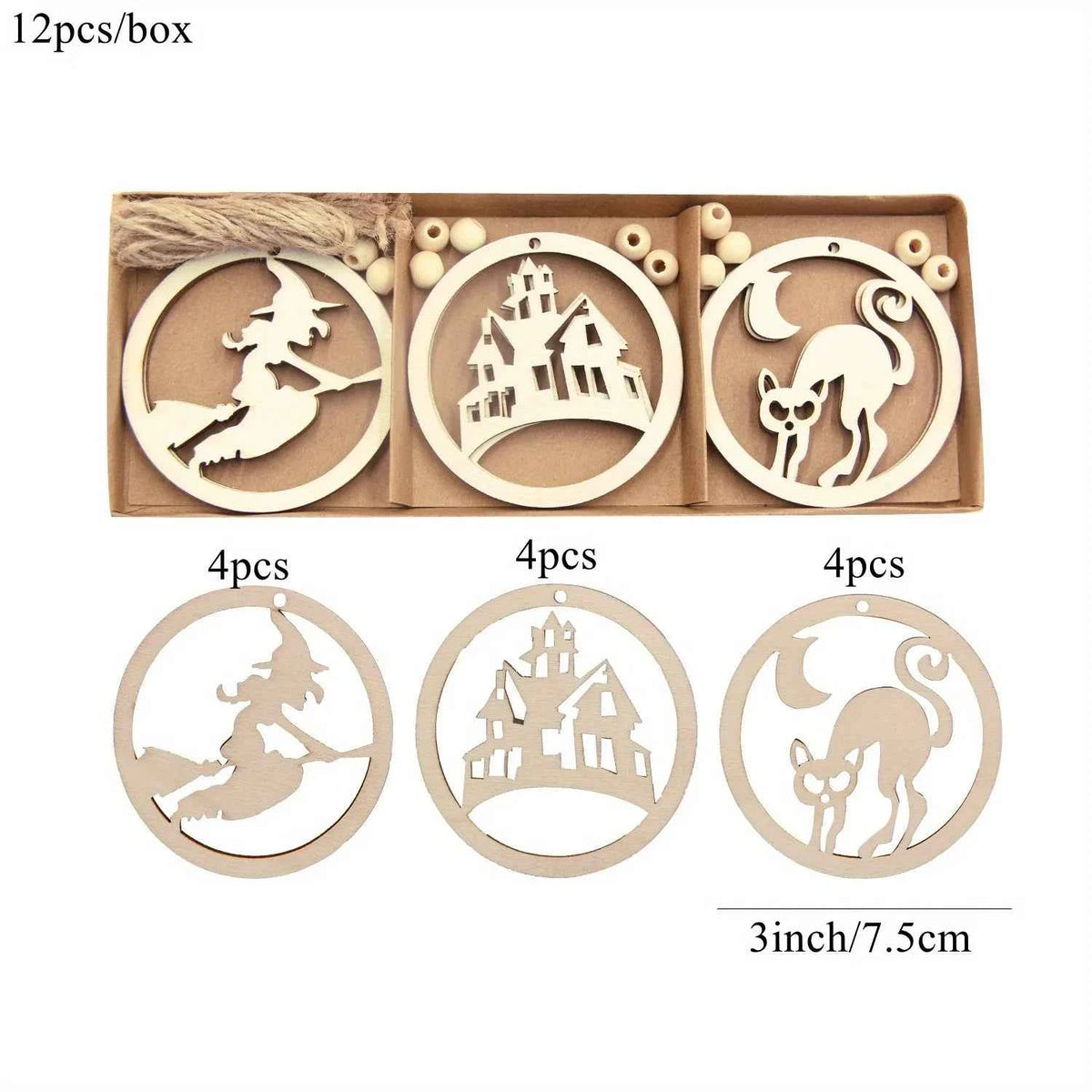 Unfinished Wood Halloween Ornaments, 12-Pack Paintable Hanging Cutouts