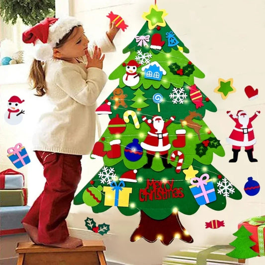Felt Wall Christmas Tree for Kids – 100 x 70 cm with 32 Stick-On Ornaments, 3 Sets