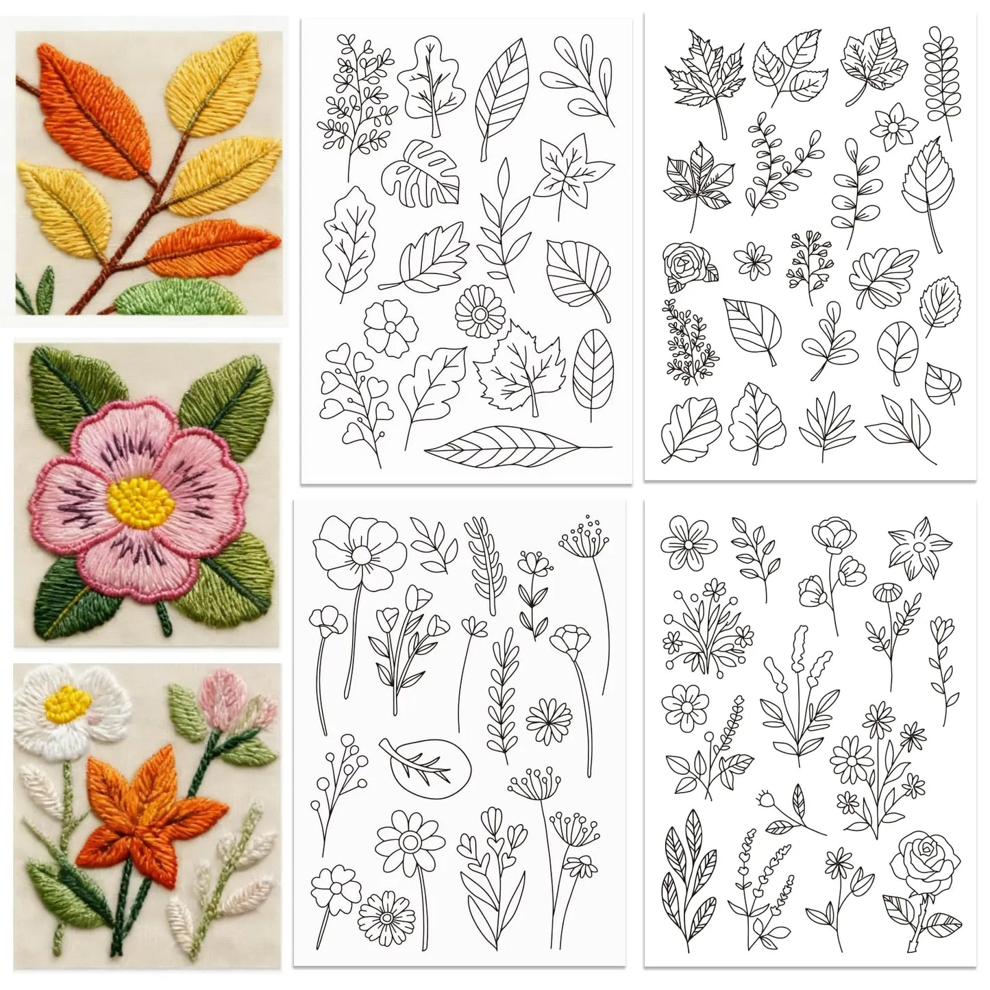 4-Sheet Floral Embroidery Pre-Printed Water-Soluble Designs on Stick & Stitch Paper