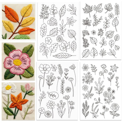 4-Sheet Floral Embroidery Pre-Printed Water-Soluble Designs on Stick & Stitch Paper