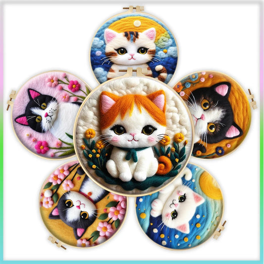 Needle Felting Kit With Frame: Cute Cats