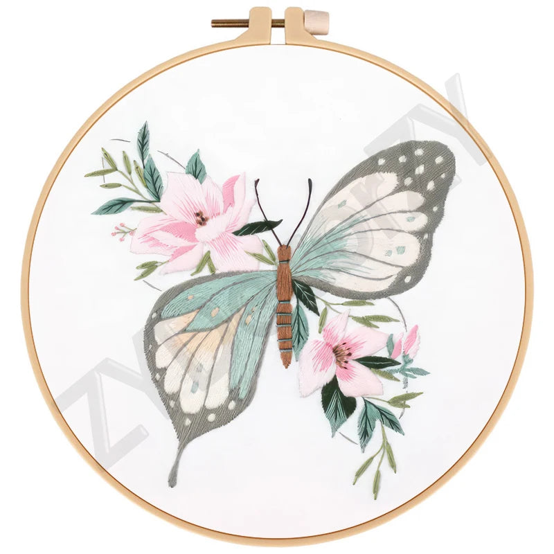 Butterfly, Animals and Flowers Embroidery Kits - 20x20cm