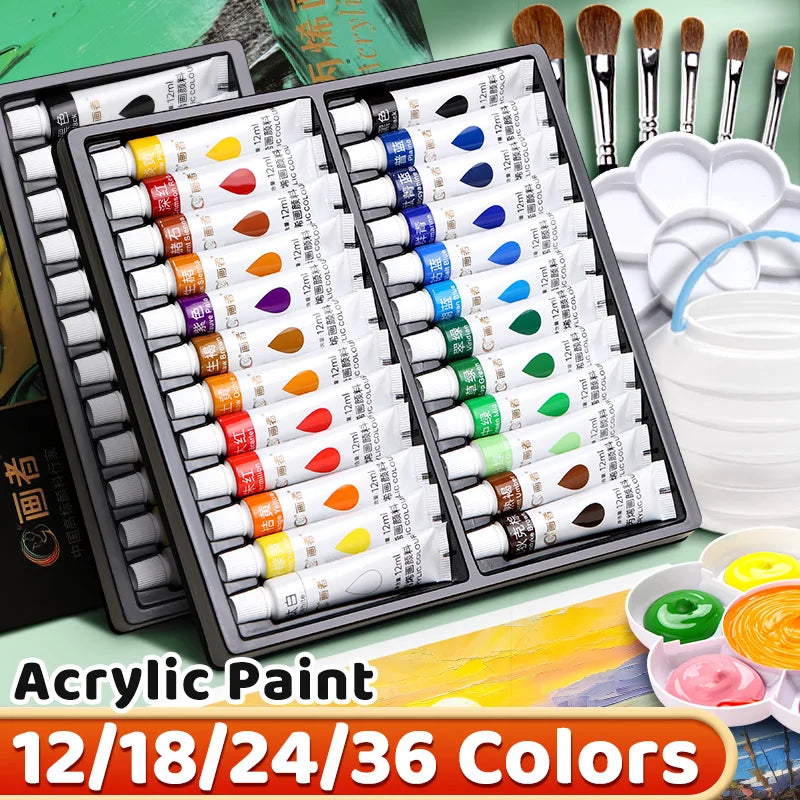 Vibrant Acrylic Paint Set 12/18/24/36 Colors, 12ml/0.42oz each tube
