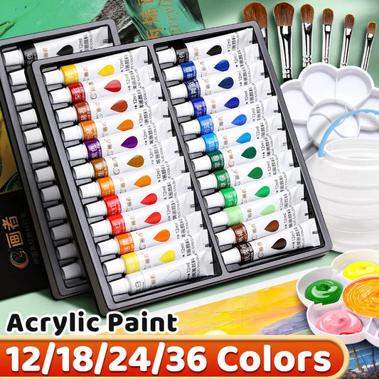 Vibrant Acrylic Paint Set 12/18/24/36 Colors, 12ml/0.42oz each tube