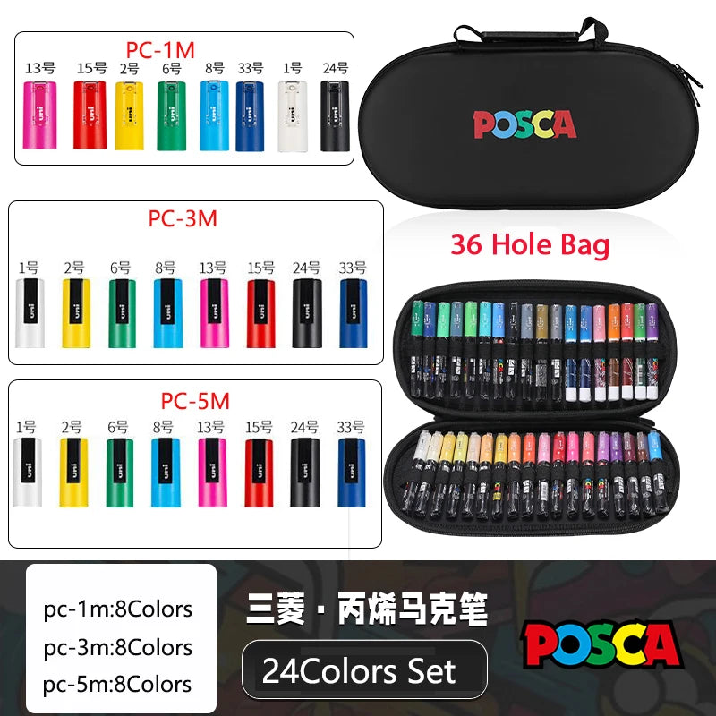 POSCA Multi-Color Marker Pen Set with case