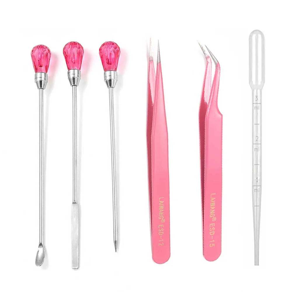 Set of pink and silver resin tools