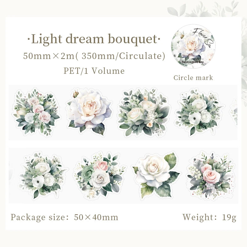 Light dream bouquet with white roses floral designs with a 50mm x 2m roll PET