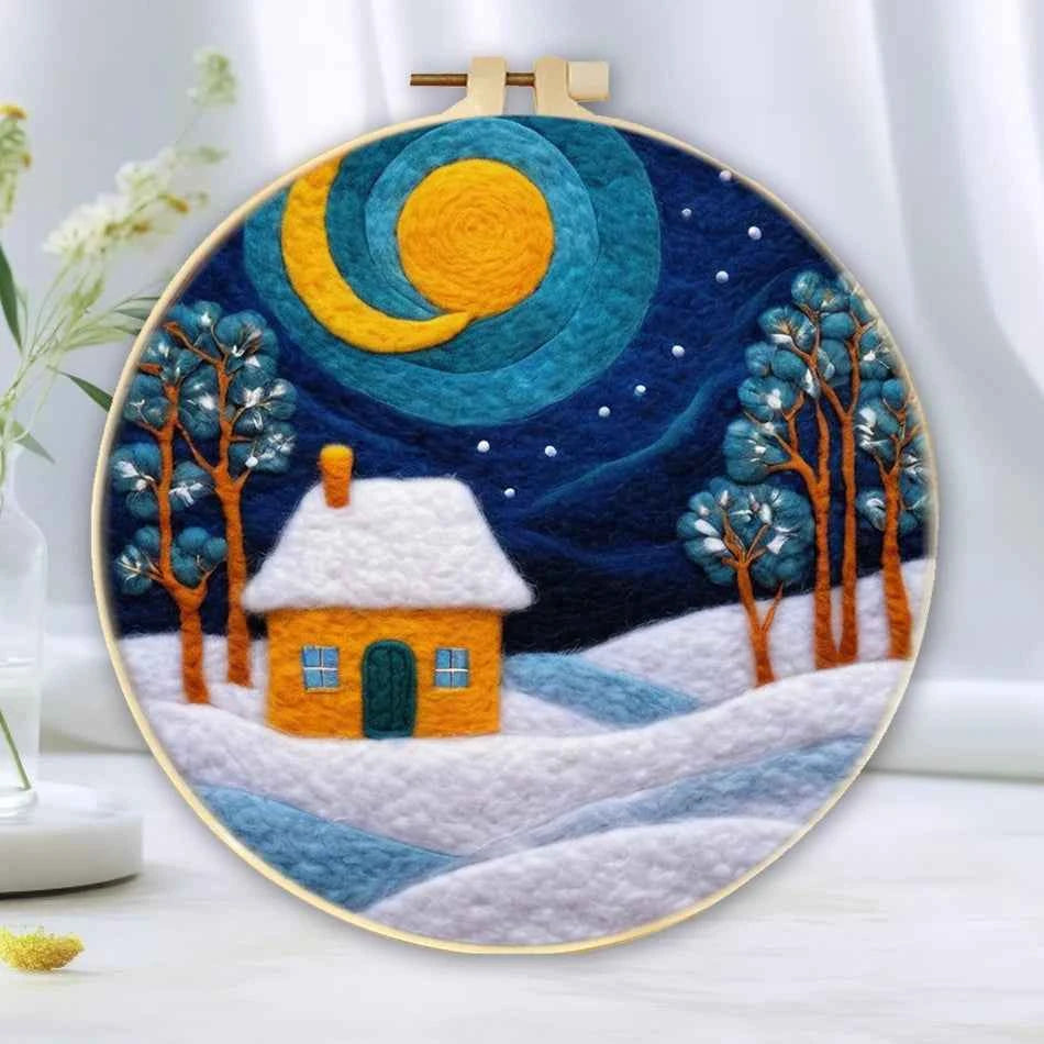 Winter Night Needle Felting Kit for Beginners – Snowman & Snowy Scenes, 20 cm, 6 Designs