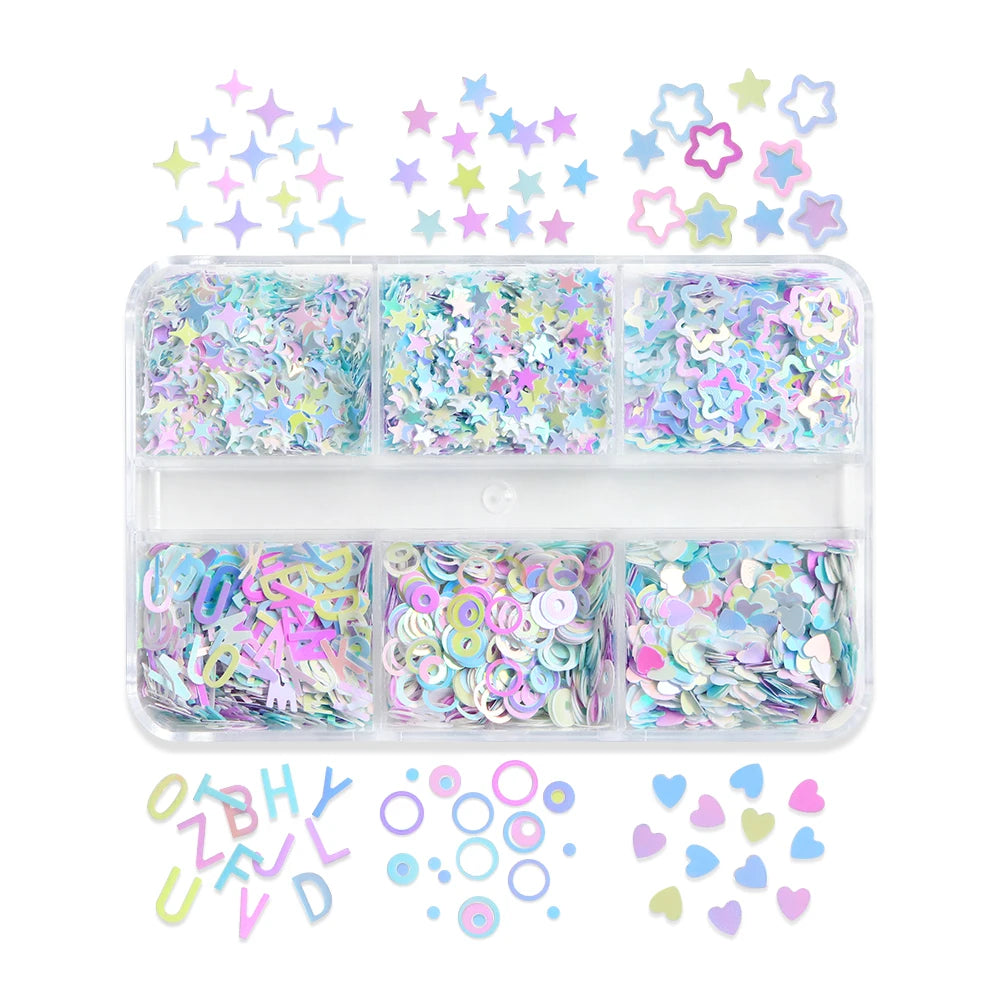 Stars, Glitter Flakes, Circles, Hearts for Epoxy Resin Mold Filling