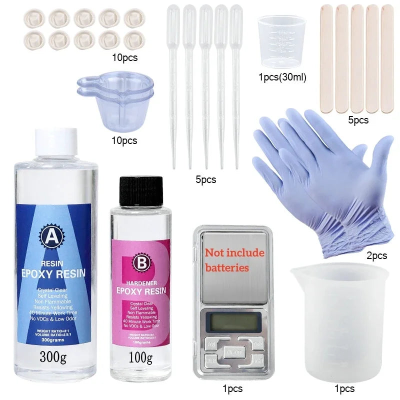 Epoxy Resin Kit - Crystal Clear Easy Mixing Includes: Sticks, Graduated Cups and Gloves