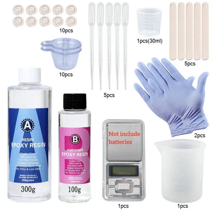 Epoxy Resin Kit - Crystal Clear Easy Mixing Includes: Sticks, Graduated Cups and Gloves