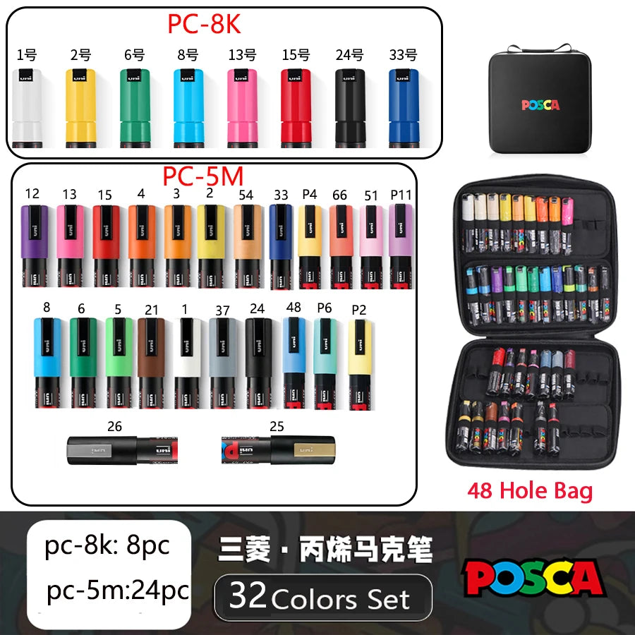 POSCA Multi-Color Marker Pen Set with case