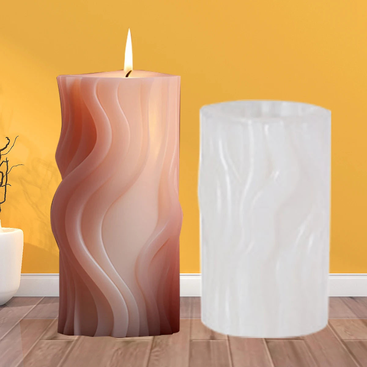 Wave-shaped Cylindrical Silicone Mold for Candle Making