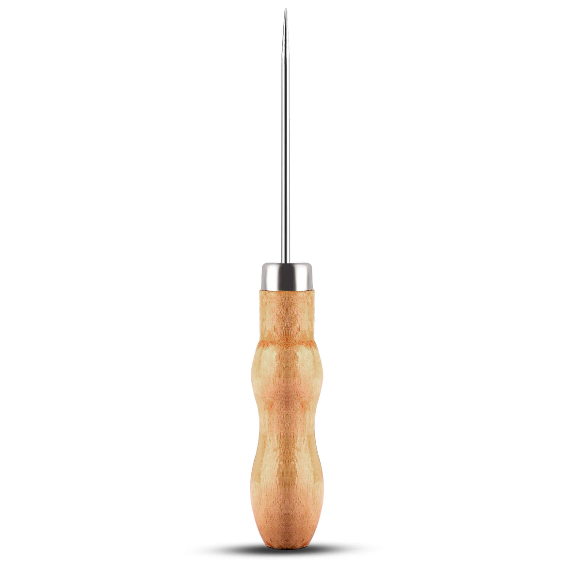 Candle drill with a pointed metal awl and a wood handle