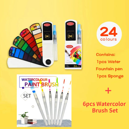 Foldable Travel Watercolor Set With Water Brush Pen - 18/24/36 colors