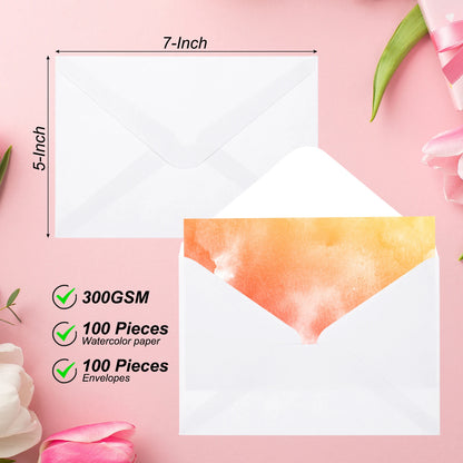 50 Set 300gsm Cotton Postcard Watercolor Paper Cards with Envelopes