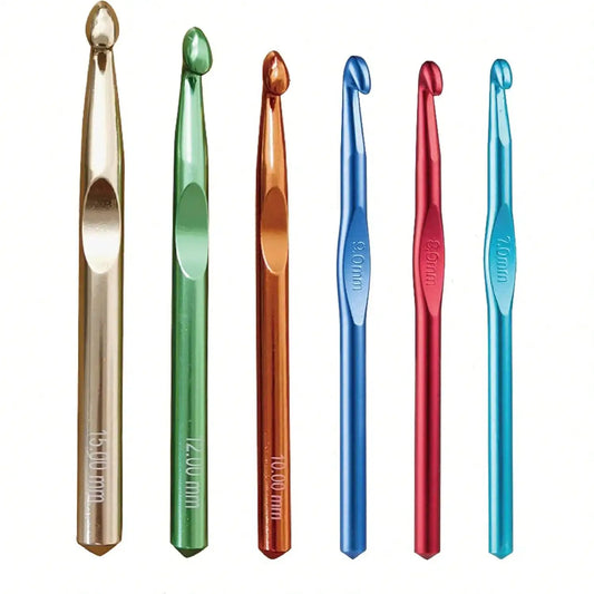 Aluminum Crochet Hooks Set: 7mm, 8mm, 9mm, 10mm, 12mm, 15mm