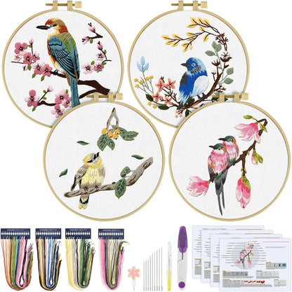 4 Sets of Birds - Beginner Embroidery Kit