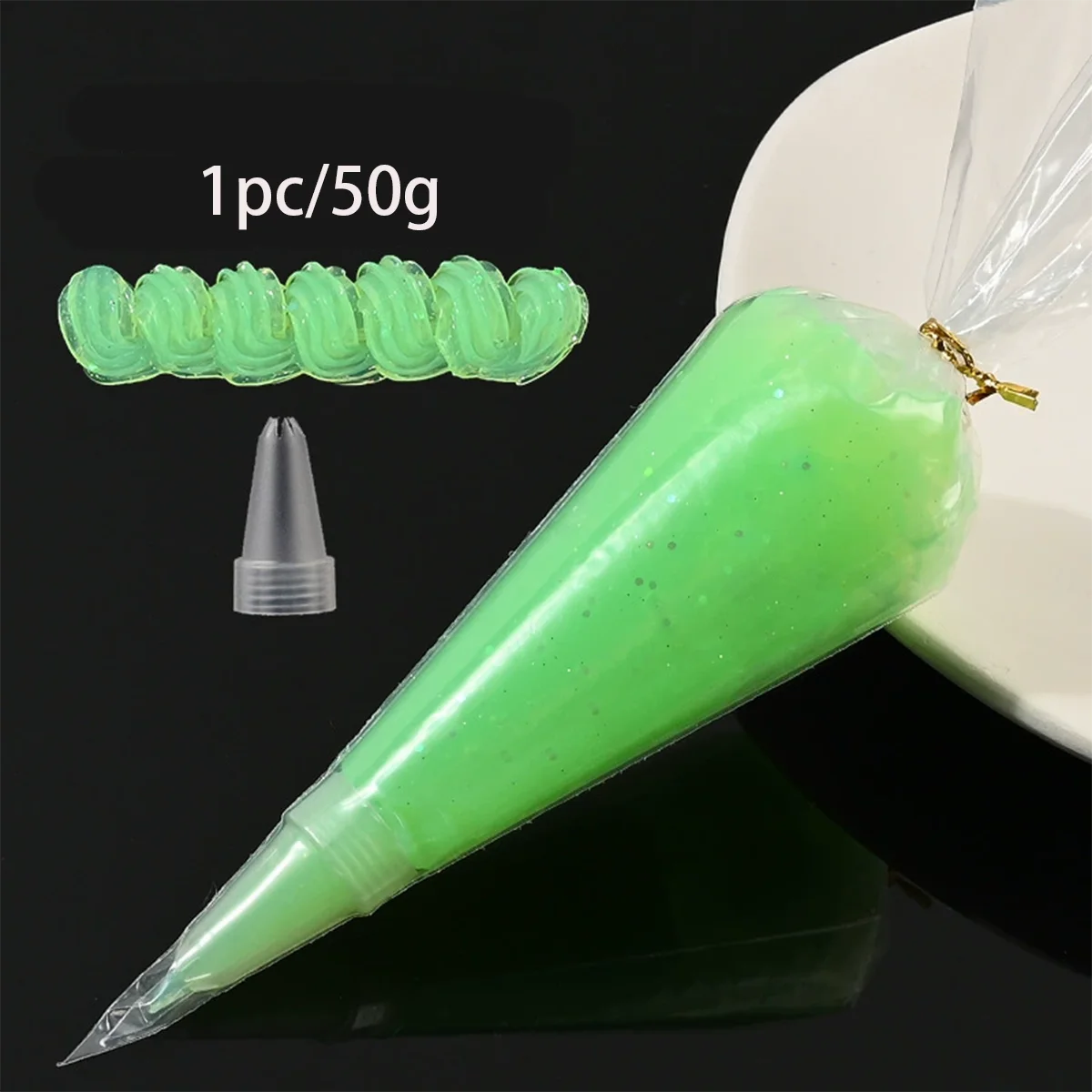 50g Crystal Clear Green Jelly Glue for DIY Crafts | Simulated Cream Glue | Phone Case Decoration, Party Favors, Art Supplies (Non-Toxic). Comes with a design tip.