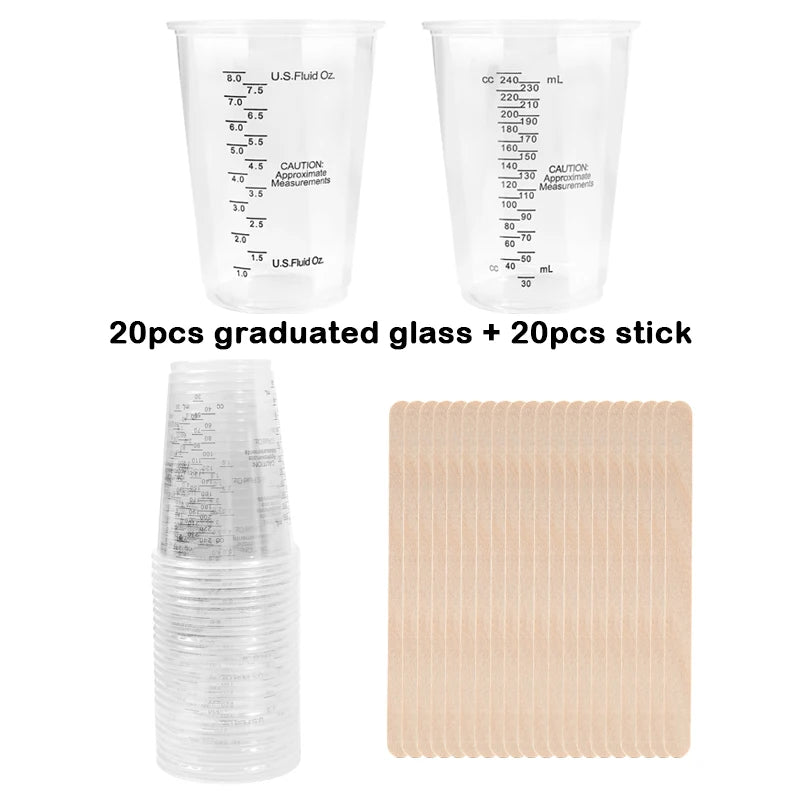 8oz Disposable Plastic Measuring Cups with Stirring Sticks for Epoxy Resin Mixing or Candle Wax Dying