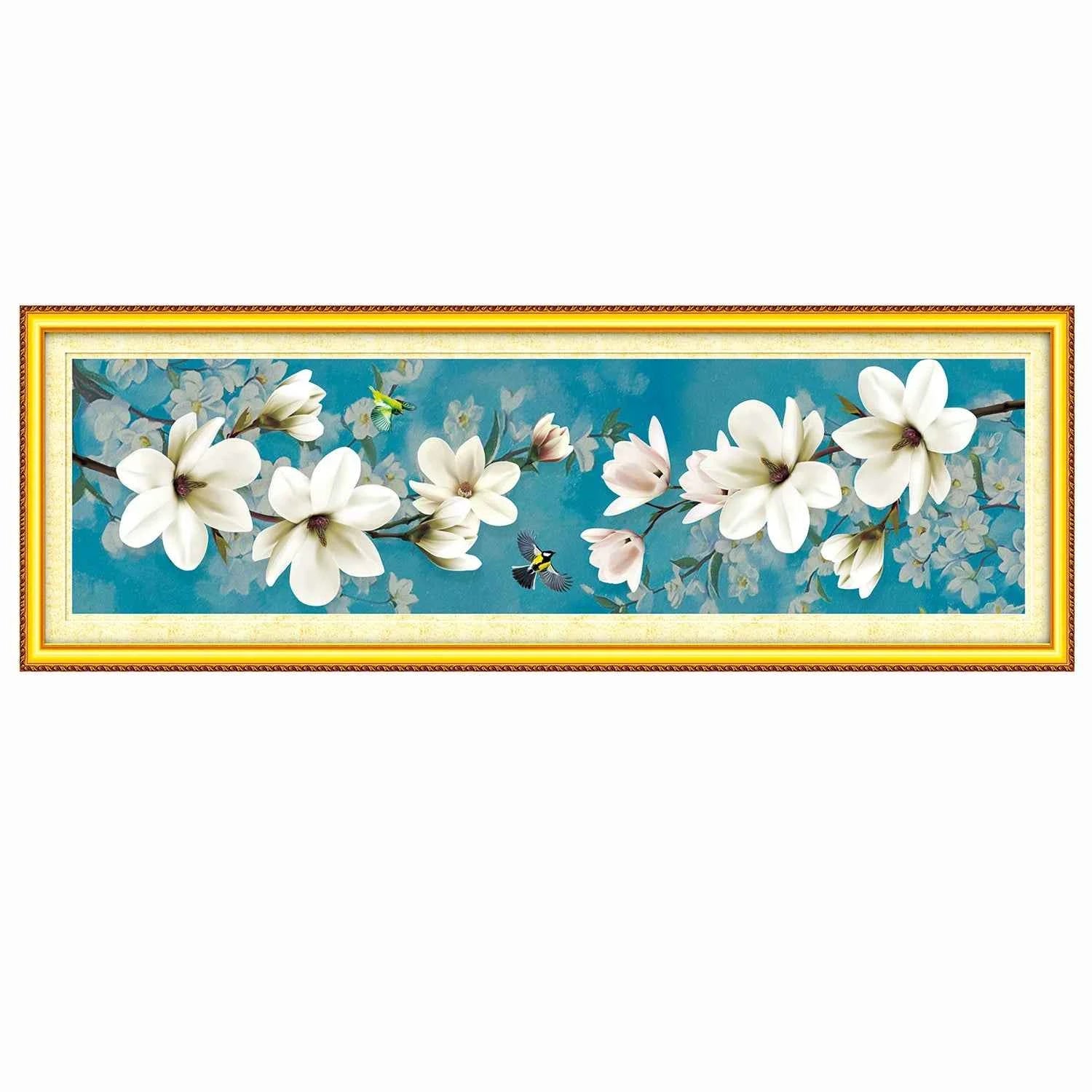 Magnolia Flower And Bird Cross Stitch Kit - 9CT and 11CT